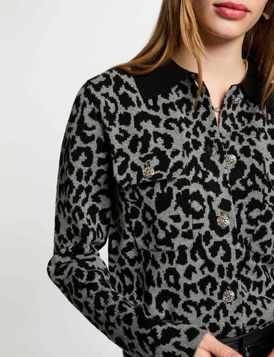 Gilet manches longues imprimé gris moyen femme