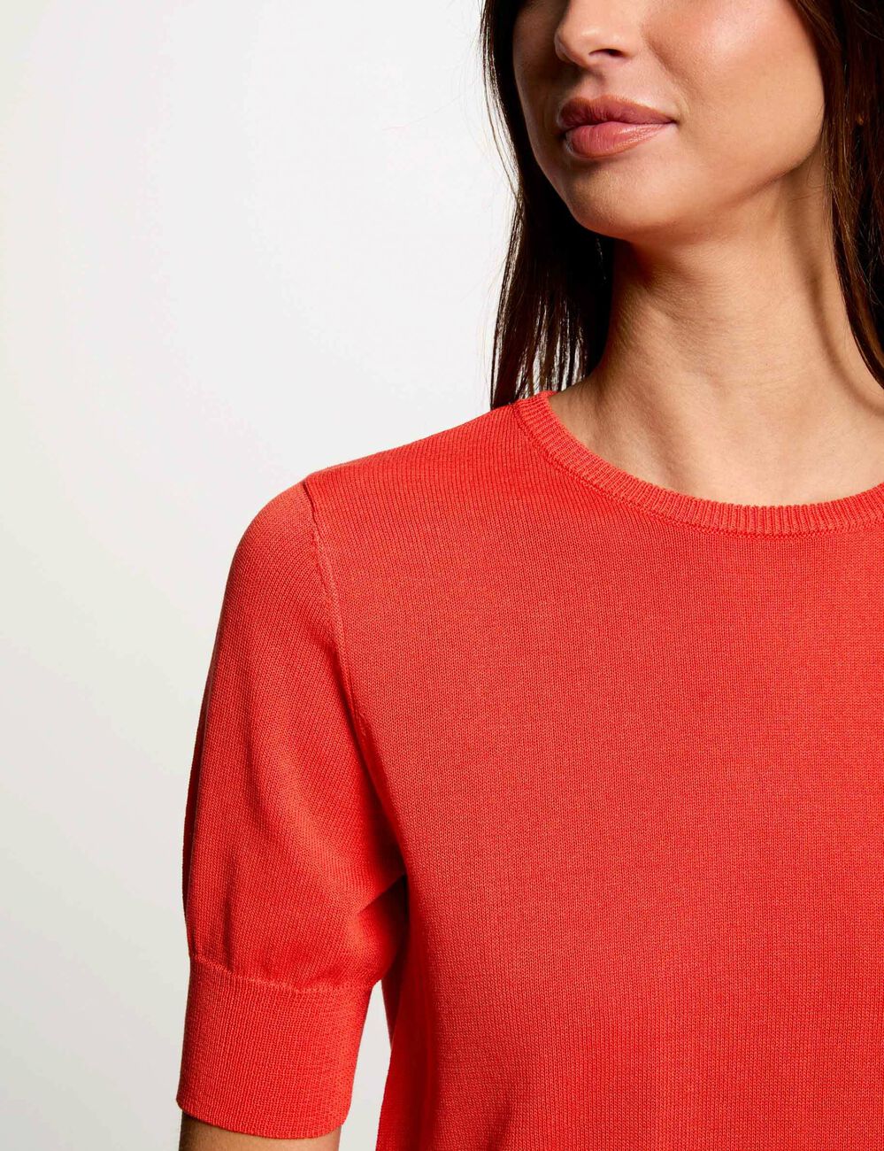 Trui met korte mouwen donker oranje vrouw