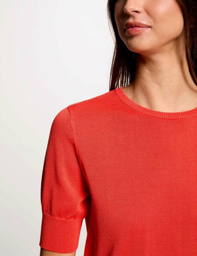 Trui met korte mouwen donker oranje vrouw