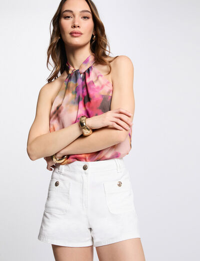 Denim short met hoge taille helder wit vrouw