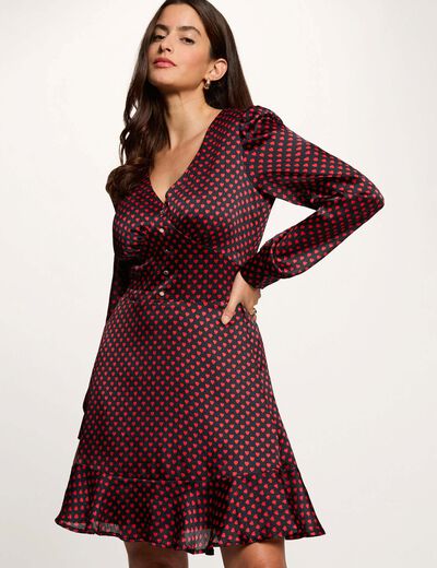 Robe courte col v multicolore femme