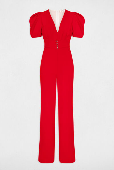 V-hals broek jumpsuit rood vrouw