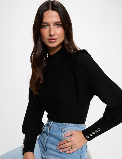 Trui met lange mouwen en ruches zwart vrouw