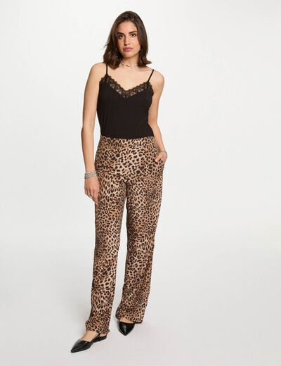 Pantalon large imprimé multicolore femme