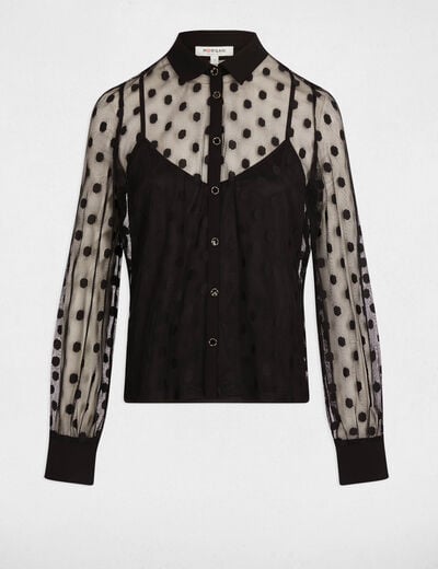 T-shirt met lavallièrekraag zwart vrouw