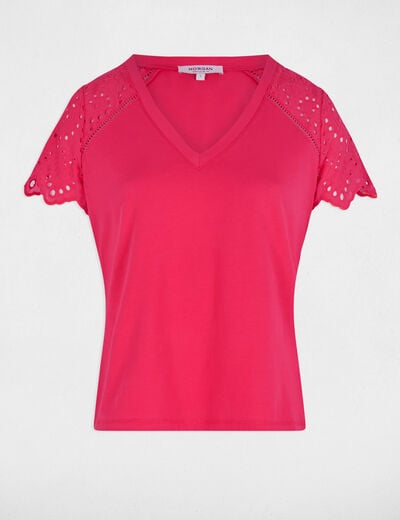 T-shirt met korte mouwen fuchsia roze vrouw