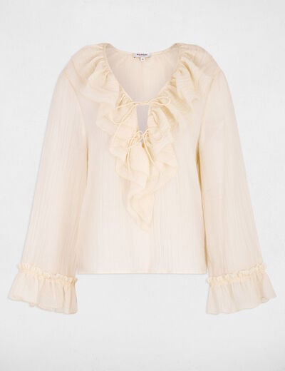 Geplooide V-hals blouse ivoor vrouw