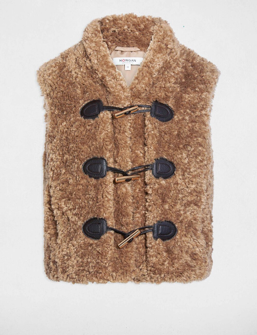 Mouwloos vest met sjaalkraag bruin vrouw