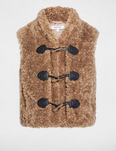 Mouwloos vest met sjaalkraag bruin vrouw