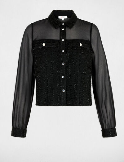 Chemise tweed manches longues noir femme