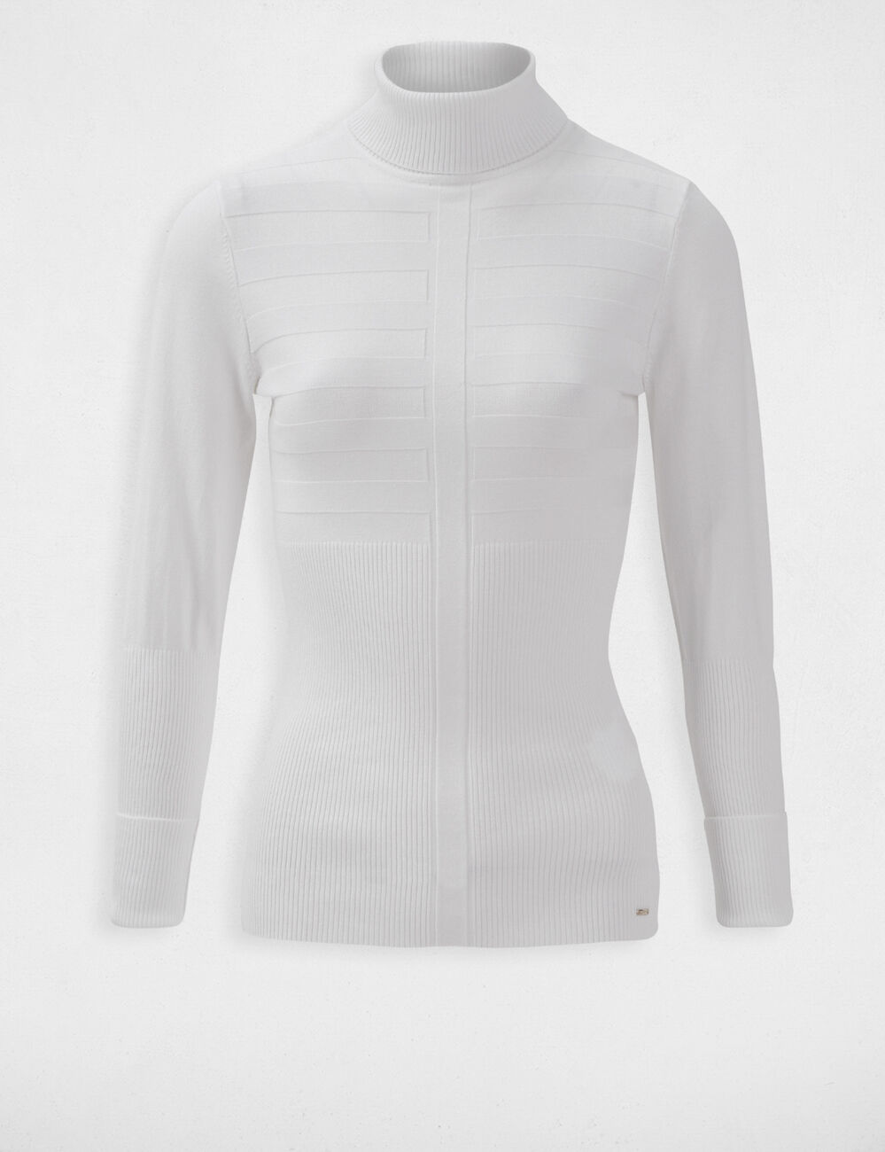 Pull col roul&eacute; ajust&eacute; ivoire femme
