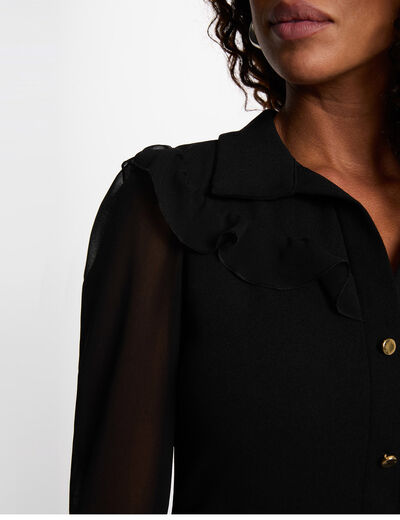 Robe courte col &agrave; revers noir femme