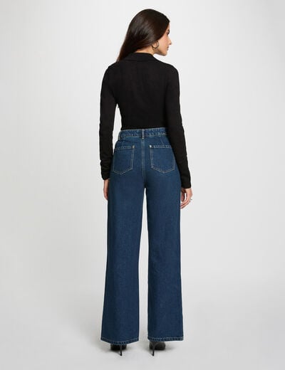 Pull ajusté col polo noir femme