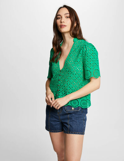 Chemise broderie anglaise vert femme