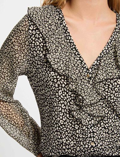 Top met V-hals en lange mouwen zwart vrouw