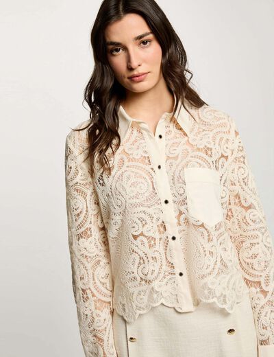 Chemise dentelle manches longues creme femme