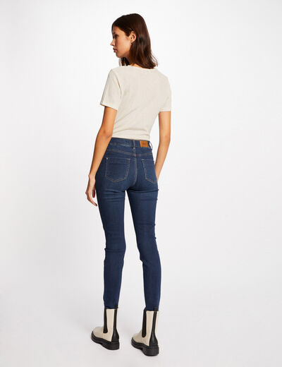 T-shirt met korte mouwen en V-hals ivoor vrouw