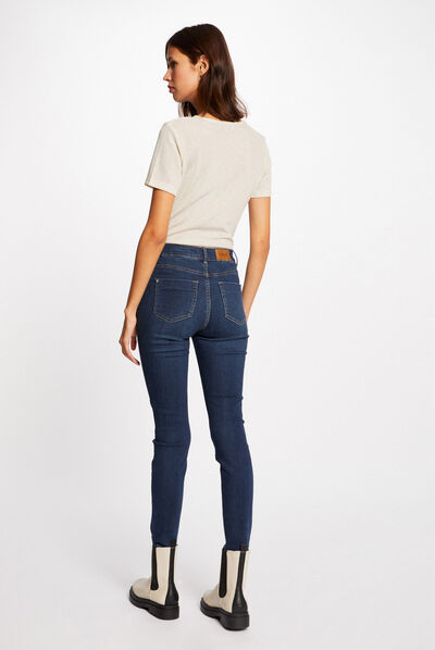 T-shirt met korte mouwen en V-hals ivoor vrouw