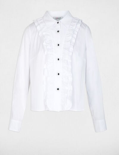 Chemise droite col &agrave; revers blanc femme