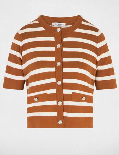 Gilet ray&eacute; manches courtes camel femme