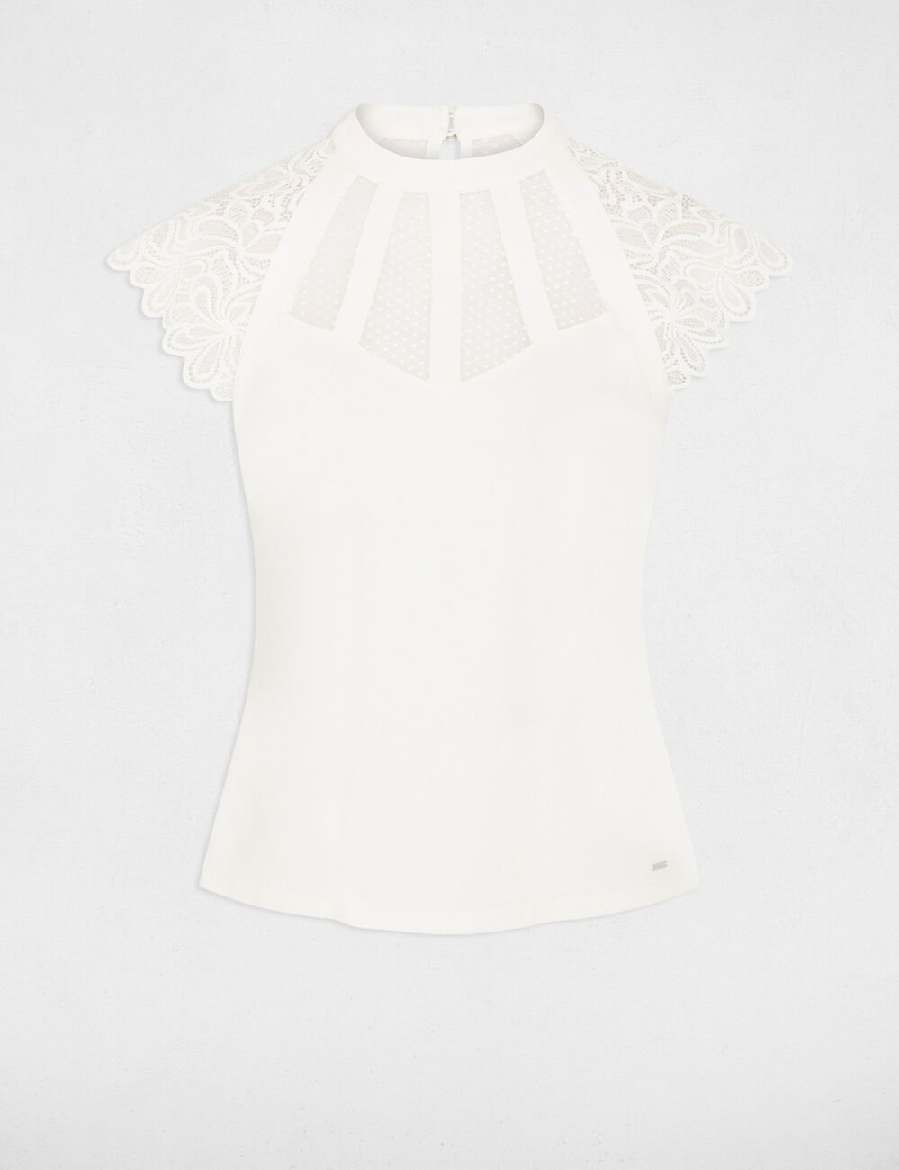 T-shirt manches courtes à dentelle ivoire femme