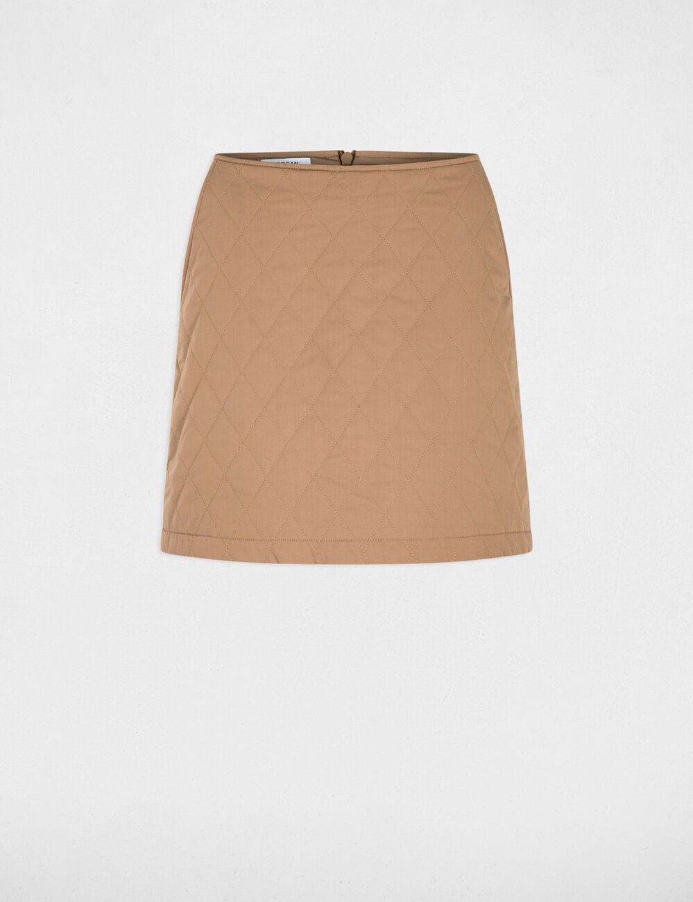 Jupe courte matelass&eacute;e marron cognac femme