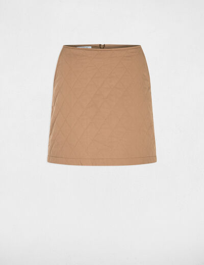 Jupe courte matelass&eacute;e marron cognac femme