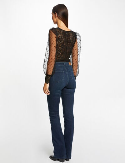 Body met lange mouwen in plumetiskant zwart vrouw