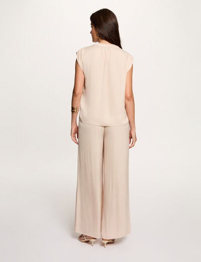 Pantalon large fluide beige clair femme