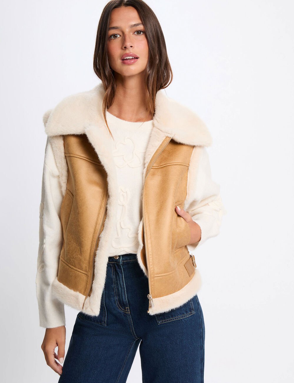 Gilet van imitatiebont camel vrouw