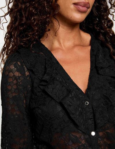 Kant blouse met V-hals zwart vrouw