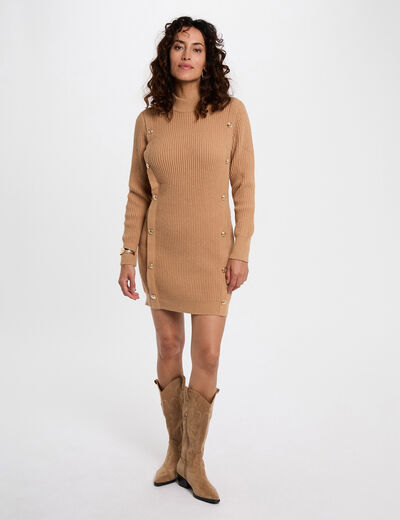 Robe courte tricot beige femme