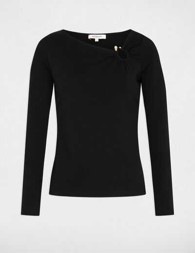 T-shirt d&eacute;collet&eacute; manches longues noir femme