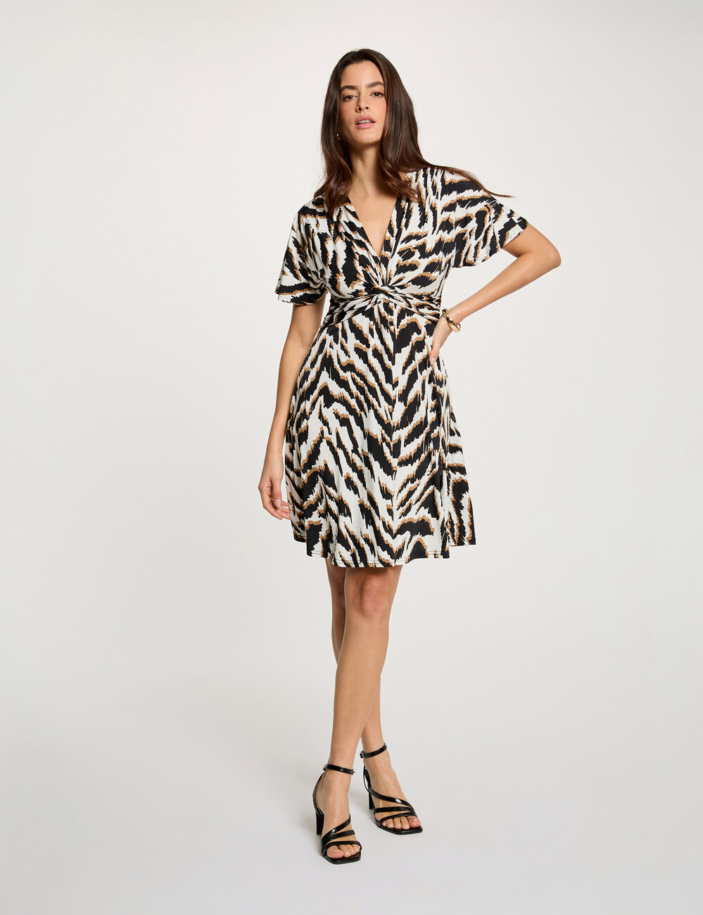 Robe courte col v multicolore femme