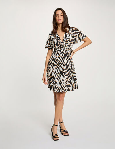 Robe courte col v multicolore femme