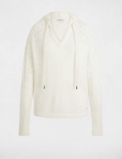 Pull à capuche ivoire femme