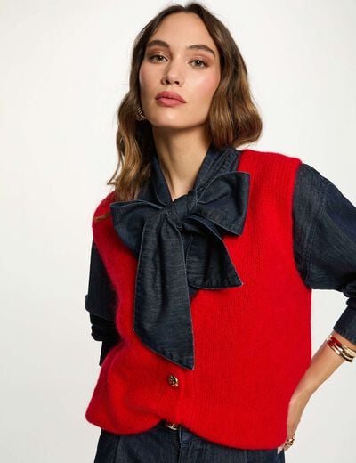 Pull sans manches rouge femme