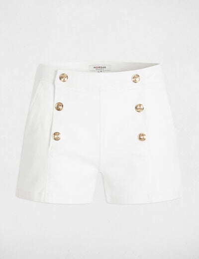 Short en jean boutons blanc femme
