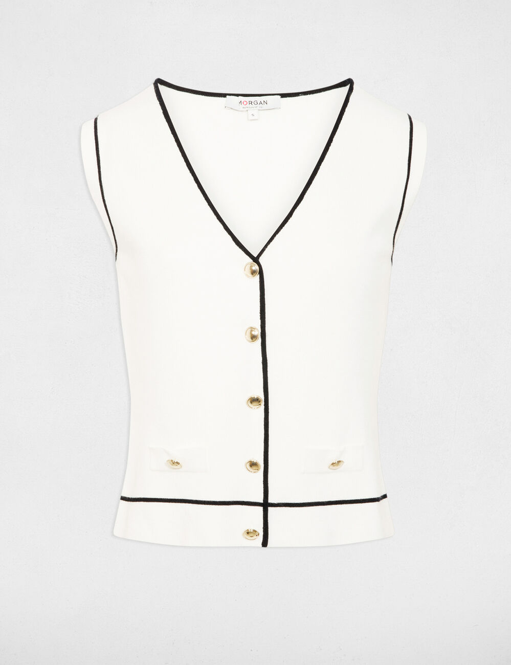 Pull sans manches col v blanc femme