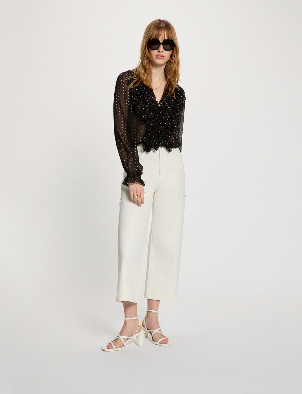 Chemise imprim&eacute;e col v noir femme