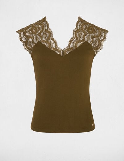 T-shirt manches courtes vert kaki femme