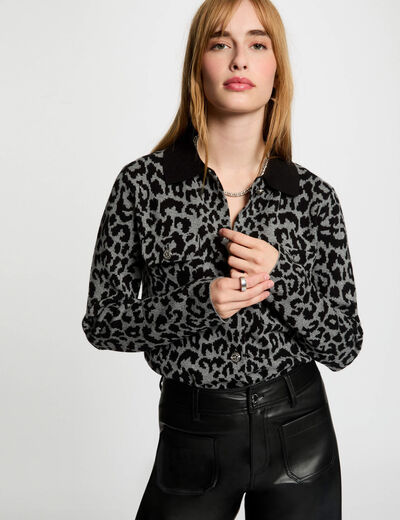 Gilet manches longues imprimé gris moyen femme