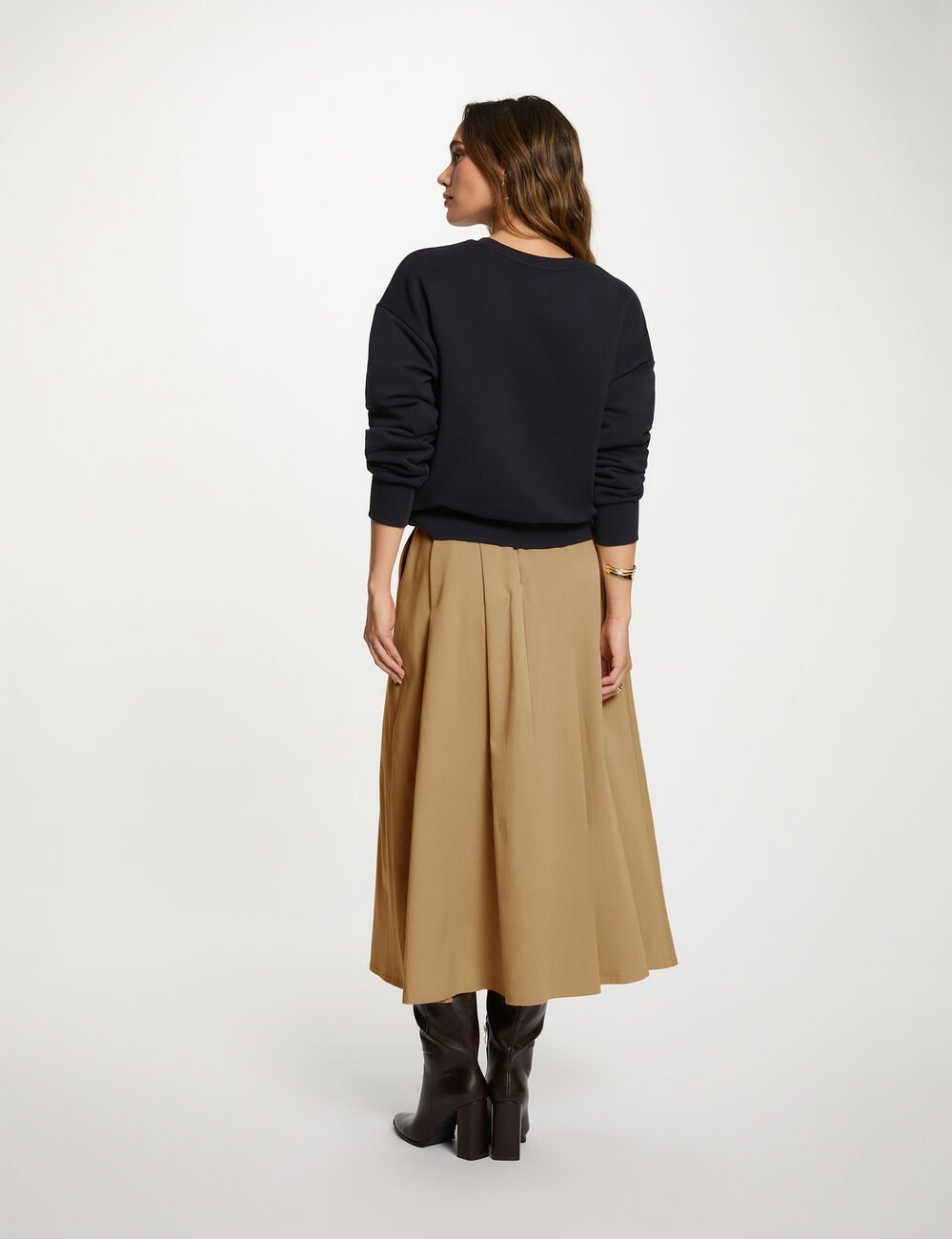Bedrukte sweater met ronde hals marineblauw vrouw