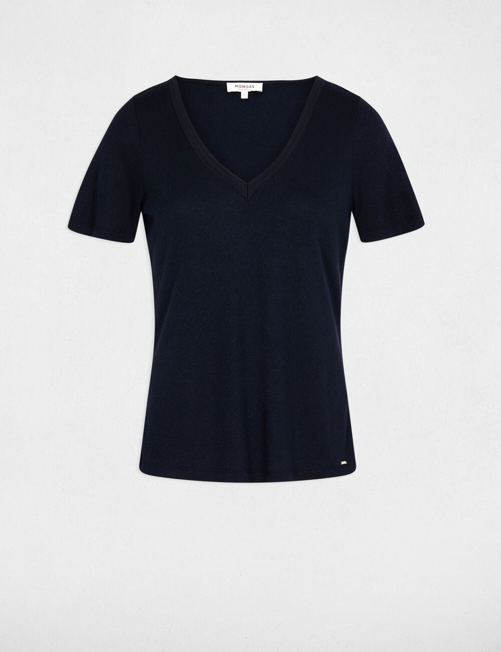Getailleerd V-hals T-shirt marineblauw vrouw