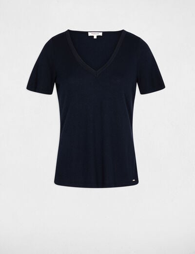 Getailleerd V-hals T-shirt marineblauw vrouw