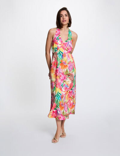 Robe col b&eacute;nitier multicolore femme