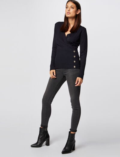 Trui met lange mouwen en gekruiste kraag marine vrouw