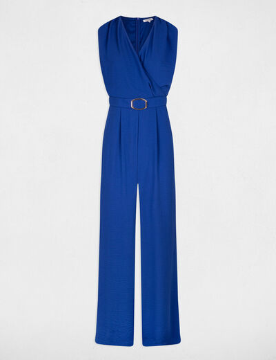 Jumpsuit met wijde pijpen en gespdetail bleu electrique vrouw