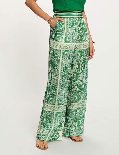 Hoge taille brede broek meerkleurig vrouw