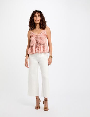 Flared jeans met hoge taille helder wit vrouw